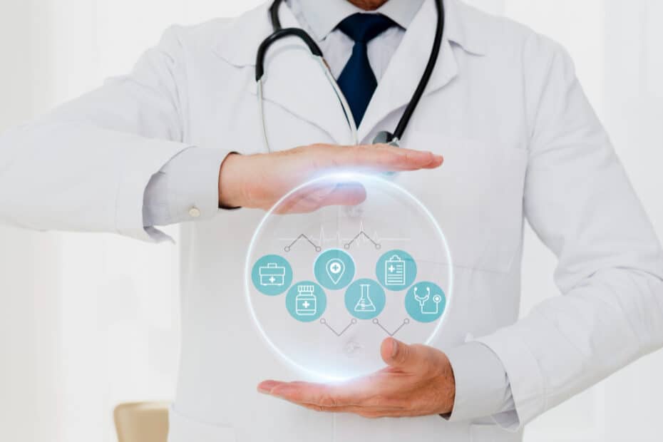 medical banner with doctor wearing stethoscope