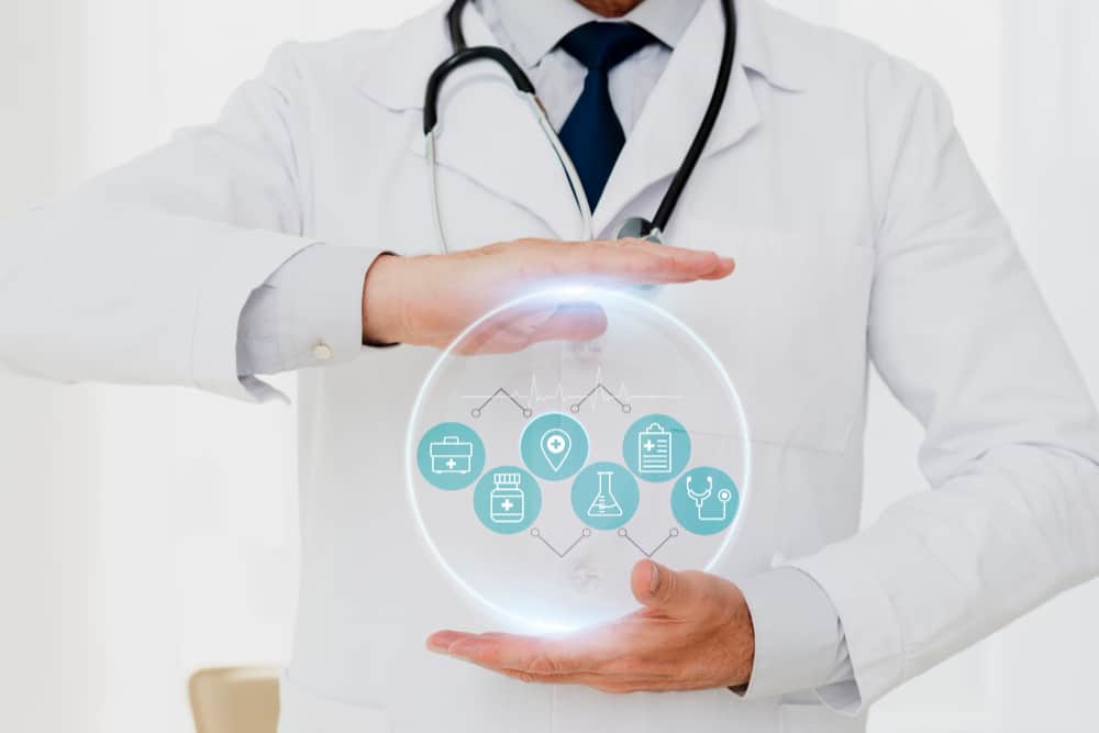 medical banner with doctor wearing stethoscope